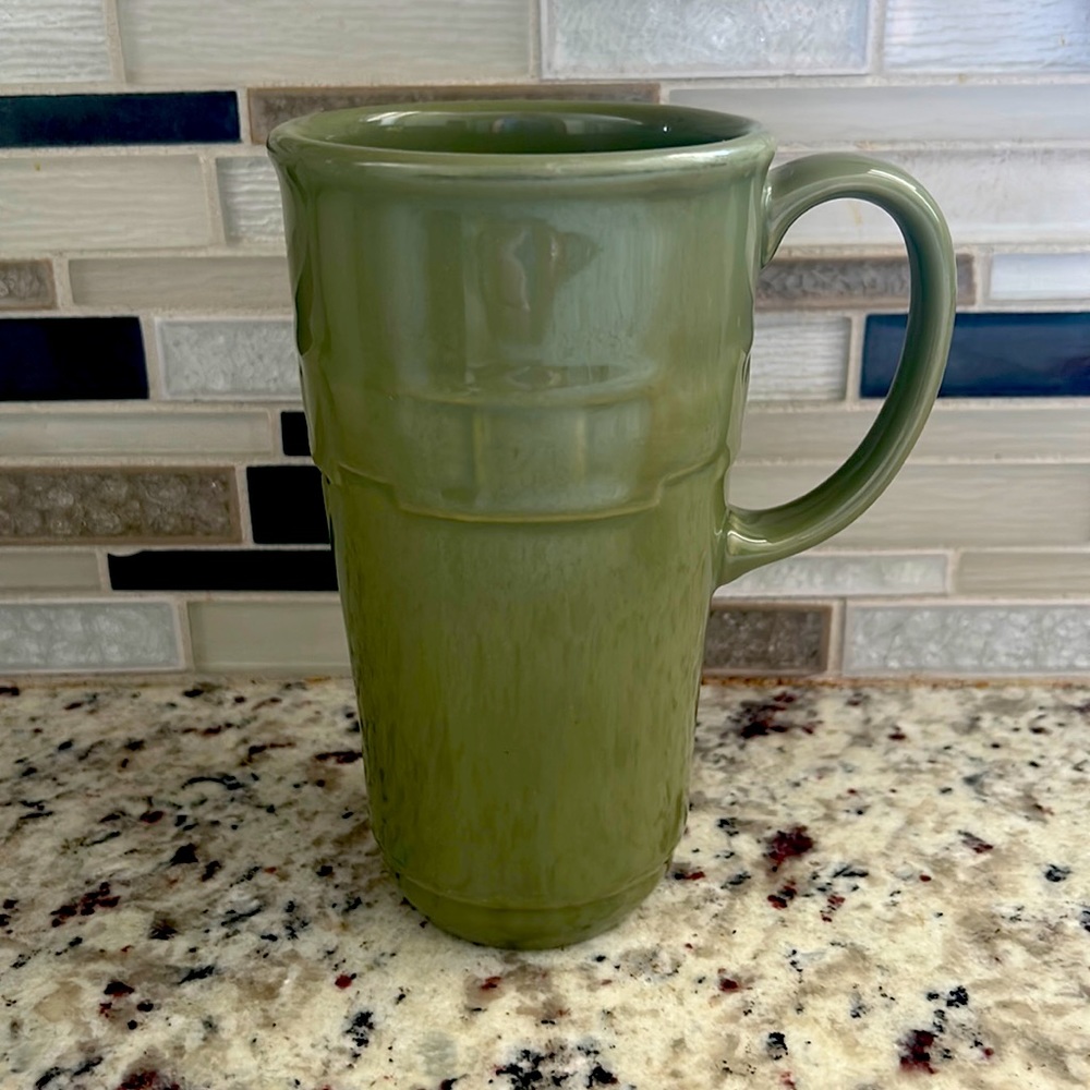 Longaberger Pottery Woven Traditions Sage Green Travel Mug No Lid